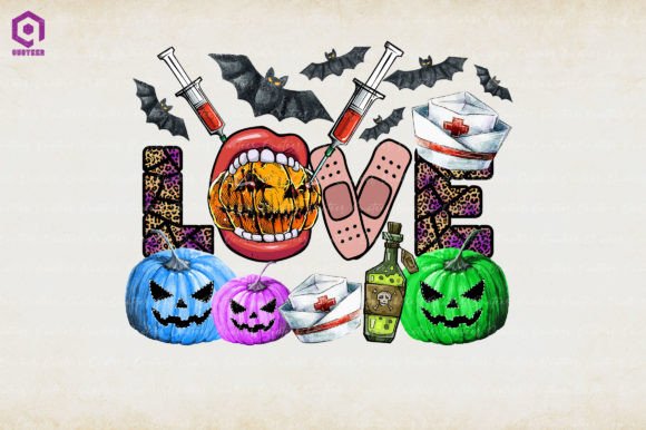 LOVE Halloween Nurse Sublimation Graphics for Crafts